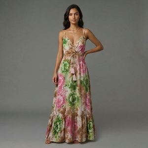 Women's Boho Tie Dye Y2K Sweet Maxi <b>Dress</b> Spaghetti <b>Strap</b> Natural Waist A-Line Silhouette Breathable Modern Fit Summer Casual - Product Image 5