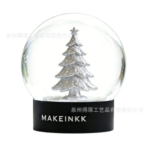 Makeinkk Christmas Snow <b>Globe</b> Silver Tree Black Base Tabletop Decoration - Product Image 1