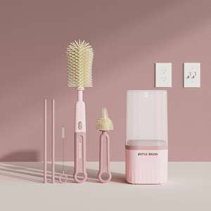 6 in 1 Baby Silicone Portable Feeding <b>Bottle</b> <b>Brush</b> Set Baby Cleaning <b>Brush</b> Travel Case with Drying Rack Effortless Scrubbing - Product Image 3
