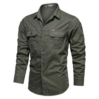 Chemise décontractée de style militaire pour hommes, salopette à simple boutonnage, manches longues, pur coton délavé, grande taille