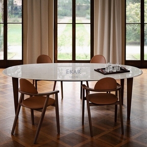 EKAR lusso sala da pranzo mobili <span class=keywords><strong>Lira</strong></span> tavolo arrotondato in marmo naturale gambe rivestite in pelle <span class=keywords><strong>per</strong></span> uso Villa - Product Image 4