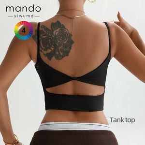 Ücretsiz özel Logo tasarım yüksek kalite kalite spor kolsuz tişört şehvetli geri büküm Hollow elemanları sıkıştırma kırpma üst kadınlar için - Product Image 5