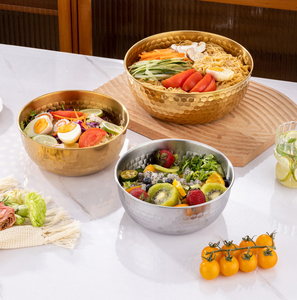 Bol à salade martelé en acier inoxydable de style coréen, polyvalent pour la cuisine domestique, idéal pour battre les œufs, mélanger et pétrir la pâte - Product Image 3