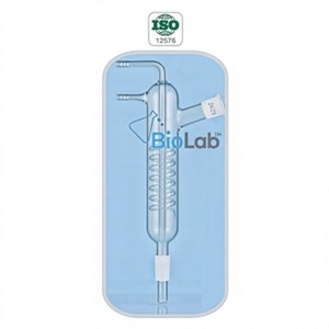 Condensador de vidrio de laboratorio, tipo Friedrich estándar, con conector de goteo exterior, inferior e interior para destilación - Product Image 1