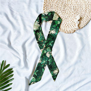 맞춤형 디자이너 럭셔리 여성용 목 스카프 캐주얼 핸드백 리본 트로피컬 플로럴 다기능 95*5cm 새틴 실크 느낌 - Product Image 5