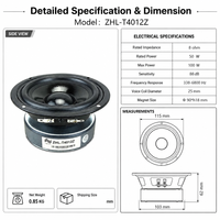 Haut-parleur de milieu de gamme pur de 4 pouces 50W AES, bobine vocale de 25 mm, aimant de 90 mm, panier scellé, pilote baritone, système audio 3 voies, métal
