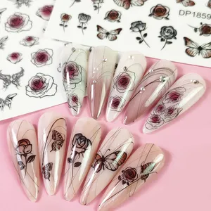 Adesivo per unghie vento scuro farfalla fiore rosa adesivo per unghie studente principiante adesivo per unghie disegnato a mano all'ingrosso