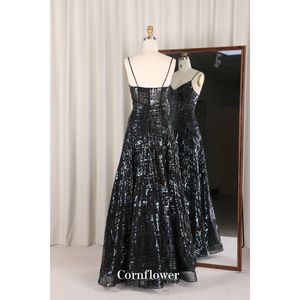 婚礼嘉宾亮片条纹珠网布女士派对性感透视鱼骨谦逊表演长礼服 - Product Image 3