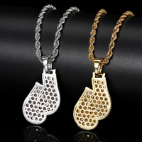 Prix de gros Bijoux Hip Hop Hommes Femmes Plaqué or 18K Gants de boxe en diamant avec zircon glacé Pendentif Chaîne Collier