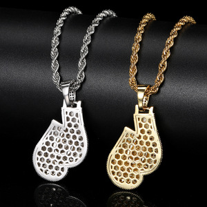 Bán Buôn Giá Hip Hop Đồ Trang Sức Người Đàn Ông Phụ Nữ 18K Mạ Vàng Iced out Zircon Kim Cương Găng Tay Đấm Bốc Mặt Dây Chuyền Chuỗi Vòng Cổ - Product Image 6