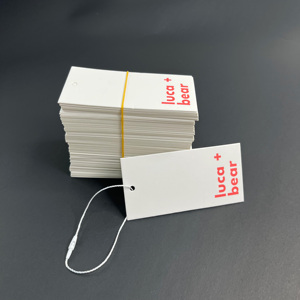 Cheap Wholesale Custom Printed White Clothing Tags with <b>Red</b> Logo - Matte <b>Paper</b> Hang Tagsfor Luggage Bags Clothes - Product Image 1