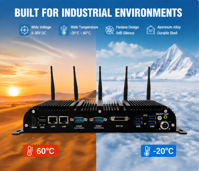 Fanless Industrial Mini PC Intel Core i7-8560u Dual LAN, 6 COM for PLC, CNC, Factory Automation Computer