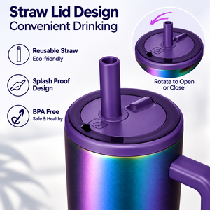 Gobelet isotherme en acier inoxydable 40oz avec paille et couvercle, design moderne dégradé violet pour l'extérieur - Product Image 5