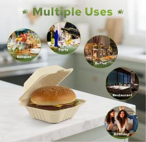 Caja Biodegradable Personalizada de 6x6 Pulgadas para Hamburguesas, Envase Desechable de Almidón de Maíz y Fibra de Caña de Azúcar para Comida Rápida - Product Image 2
