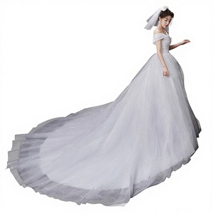 S0292X New Bride Tail Petite One Shoulder French Style Simple Main Yarn Temperament Dream Wedding Dress - Product Image 2