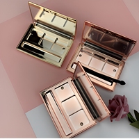 3 boîtes de poudre compacte vides, palette de blush crémeux, palette de maquillage rose doré, étui à fards à paupières magnétique avec miroir et pinceau