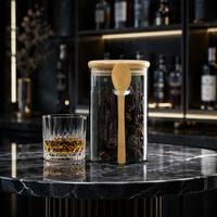 Lot de bocaux carrés en verre avec cuillère en bois, pots hermétiques pour grains de café, ensemble de récipients en verre pour condiments