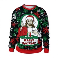 Sweat-shirt unisexe en molleton avec fermeture éclair, imprimé flocon de neige rouge et vert, col rond, décontracté, automne, 100% coton, pour Noël et l'anniversaire de Jésus