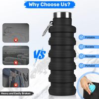 Bouteille d'eau en silicone pliable, sans BPA, réutilisable, portable, moderne, avec bouchon à vis, pour les voyages et le camping