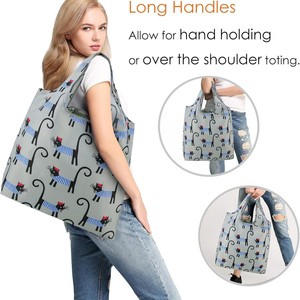 Sacola de Compras Personalizada em Poliéster Listrado, Dobrável, Extra Grande, com Alça de Ombro, Reutilizável para Compras e Uso Diário - Product Image 6