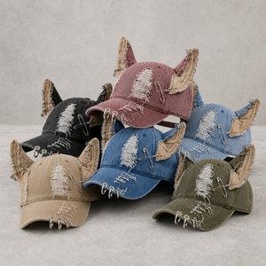 Gorra de béisbol de mezclilla negra con orejas de gato, desgastada, rasgada, estilo Dad <span class=keywords><strong>Hat</strong></span>, punk Y2K, streetwear, con correa de hebilla de anillo metálico, unisex - Product Image 4