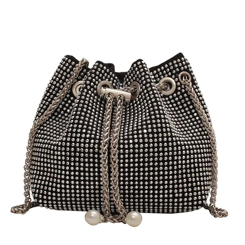 Tas Bucket berlian imitasi penuh wanita desainer Dompet Clutch kristal berkilau malam berlian mewah dan tas tangan