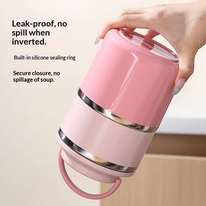 Office Workers & Outdoor Use Portable 304 Stainless Steel <b>Large</b> Capacity Multi-Layer Insulated Lunch <b>Box</b> With Handle - Product Image 5