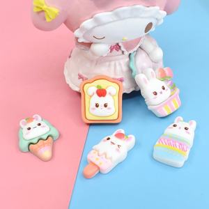 Cabujón de resina de base plana con diseño de conejo lindo y postre de helado, estilo comida de dibujos animados, para manualidades, álbumes de recortes, decoraciones y accesorios para fundas de teléfono DIY - Product Image 4