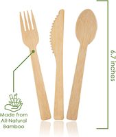 Couteau, fourchette et cuillère en bambou jetables de qualité alimentaire, emballés individuellement, ustensiles compostables pour restaurant, restauration rapide, fête