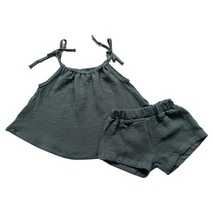 Autunno grazioso stile occidentale 100% cotone <span class=keywords><strong>mussola</strong></span> <span class=keywords><strong>camicia</strong></span> da bambino senza maniche con abiti da festa brevi e dolci - Product Image 3