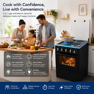 Ayaklı Elektrikli Ocaklı Fırın Premium <span class=keywords><strong>4</strong></span> Ocaklı 2 Elektrikli 2 Gazlı Ocak Izgara ve Fırın Çekmeceli Metal Mutfak Aletleri - Product Image 4