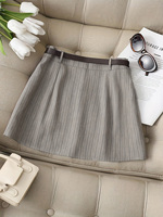 Nouvelles Culottes-Shorts Rayées Taille Haute pour Femme 2026 – Gris Élégant Anti-Exposition, Décontractées, Idéales pour le Bureau, Mini-Jupe-Short