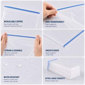 Sac de rangement en plastique transparent, grande capacité, sac durable, sac de déménagement, sac de rangement pour la maison, sac à fermeture éclair en PE surdimensionné - Product Image 2