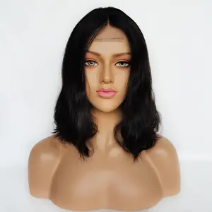 Belle cuticule alignée Sexy Lady cheveux humains femmes noir court bouclés Bob dentelle perruque