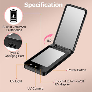 Miroir de maquillage intelligent rectangulaire portable avec caméra UV pour tester la protection solaire du visage, avec batterie de grande capacité de 2500 mAh - Product Image 3
