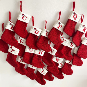 Chaussette de Noël classique rouge à lettres, tricotée, pour la Chine, décoration festive de Noël - Product Image 1