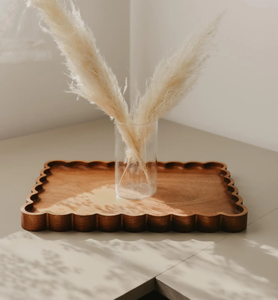 Grand plateau de rangement festonné en bois massif, vintage, sculpté, rectangulaire ondulé, pour bijoux, vaisselle, décoration de cuisine <span class=keywords><strong>et</strong></span> chambre, plateau de rangement en bois - Product Image 3