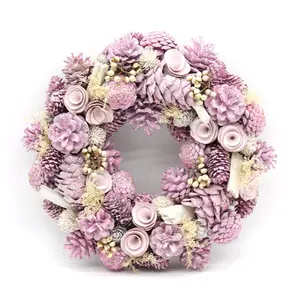 2024 Hot Sale 14" Christmas Decorations Supplies Luxury Garlands Pink Xmas Wreaths Ball Decor For Front Door