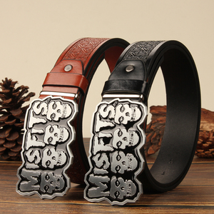 Neues Design Misfits Totenkopf PU-Ledergürtel mit Großer Metallschnalle, Europäischer Goth-Punk-Stil, Geprägte Casual Herren-Taillengürtel - Product Image 3