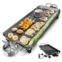 Barbecue électrique 2 en 1, Grill d'intérieur multifonctionnel sans fumée Teppanyaki/Shabu Shabu Pot