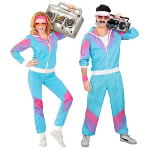 Bayan erkek yetişkin 80s Retro Hip Hop rüzgarlık disko eşofman setleri Colorblock tek parça kıyafetler Set