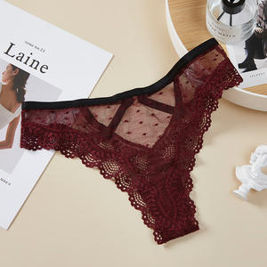 Tanga de encaje transparente sin costuras para mujer, de malla tejida, con estampado sólido, de talle bajo, talla 4XL - Product Image 4