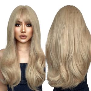 Pelucas de pelo liso Natural sintético para mujer, <span class=keywords><strong>Rubio</strong></span> 613, <span class=keywords><strong>flequillo</strong></span>, pelo falso mate, pelo Artificial, pelucas de red rosa - Product Image 1