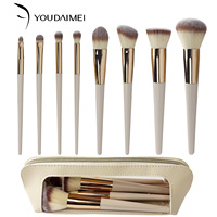 Ensemble de 8 pinceaux de maquillage professionnels pour le visage avec sac de rangement en cuir, poils synthétiques doux, logo personnalisé, kit de voyage