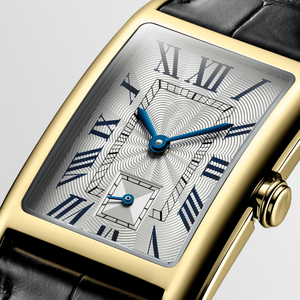 Montre à quartz pour femme, rectangulaire, dorée, chiffres romains, petit cadran secondaire, bracelet en cuir, montre-bracelet habillée Longinesing - Product Image 2