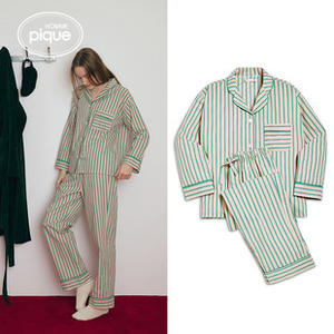 YUNCHI rayas bambú algodón hogar Homewear dormir pijama manga larga XL tamaño transpirable para el verano-disponible en rosa verde azul - Product Image 4