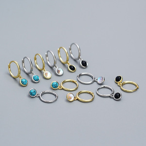 Bijoux de mode fins Boucles <span class=keywords><strong>d</strong></span>'oreilles en <span class=keywords><strong>argent</strong></span> 925 Plaqué or 18 carats Agate clair de lune <span class=keywords><strong>Turquoise</strong></span> Bleu Boucles <span class=keywords><strong>d</strong></span>'oreilles en <span class=keywords><strong>argent</strong></span> sterling pour femmes - Product Image 1