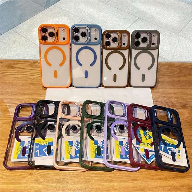 For IPhone 17 Case Magnetic Protective Lens Glass Camera Stand Hard Phone Case for iPhone 14 13 12 15 16 Pro Max Cover Case