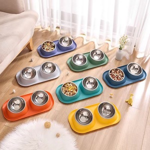 Gamelle inclinable pour animaux de compagnie en acier inoxydable, double gamelle avec support cervical, pour une alimentation saine, facile à nettoyer, distributeur d'eau et de nourriture pour animaux - Product Image 1