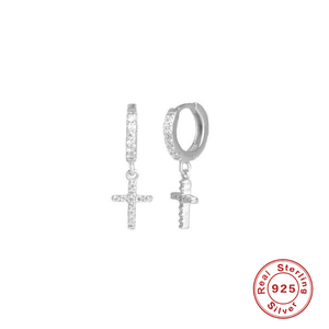 Pendientes de Plata de Ley S925 con Cruz Geométrica y Diamantes, Diseño Moderno para Mujer, Moda 2021 - Product Image 2